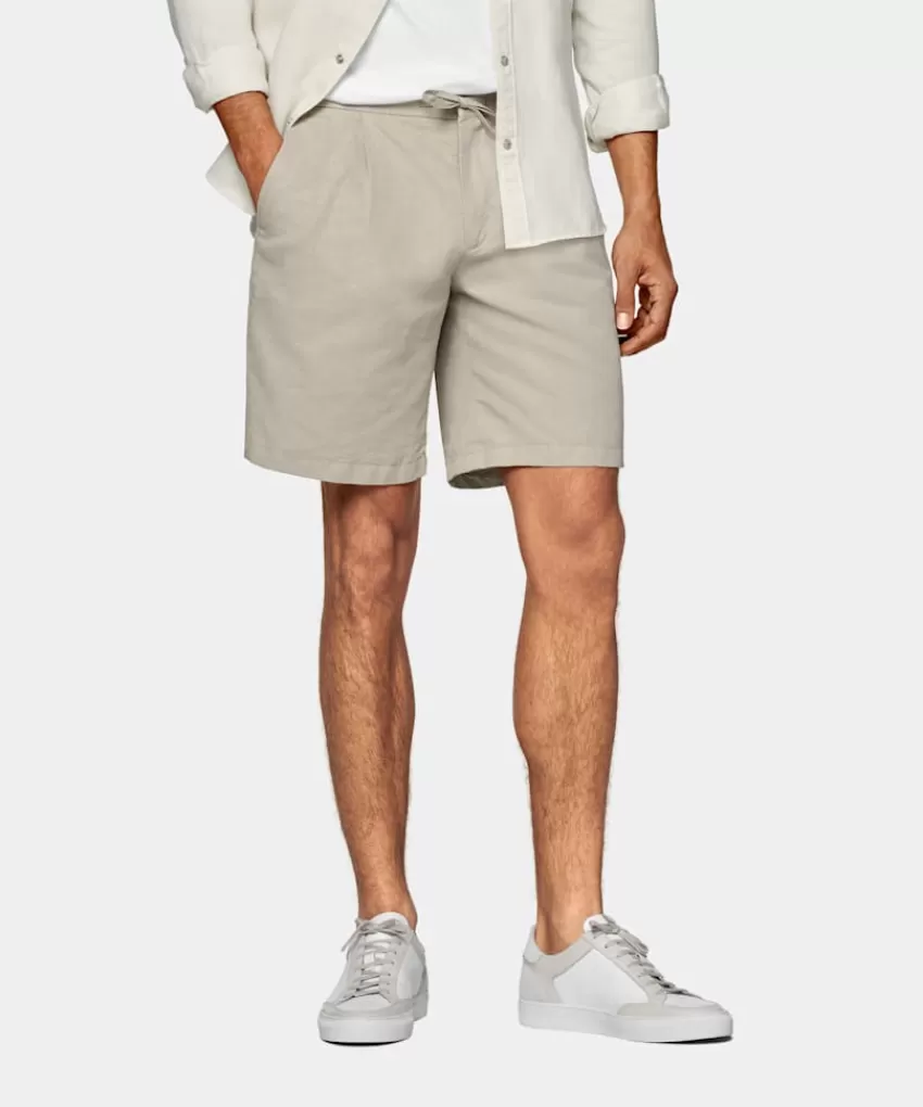 Suitsupply Aveiro Shorts Sand Bundfalte Aus Baumwolle-Leinen | Deutschland Sale