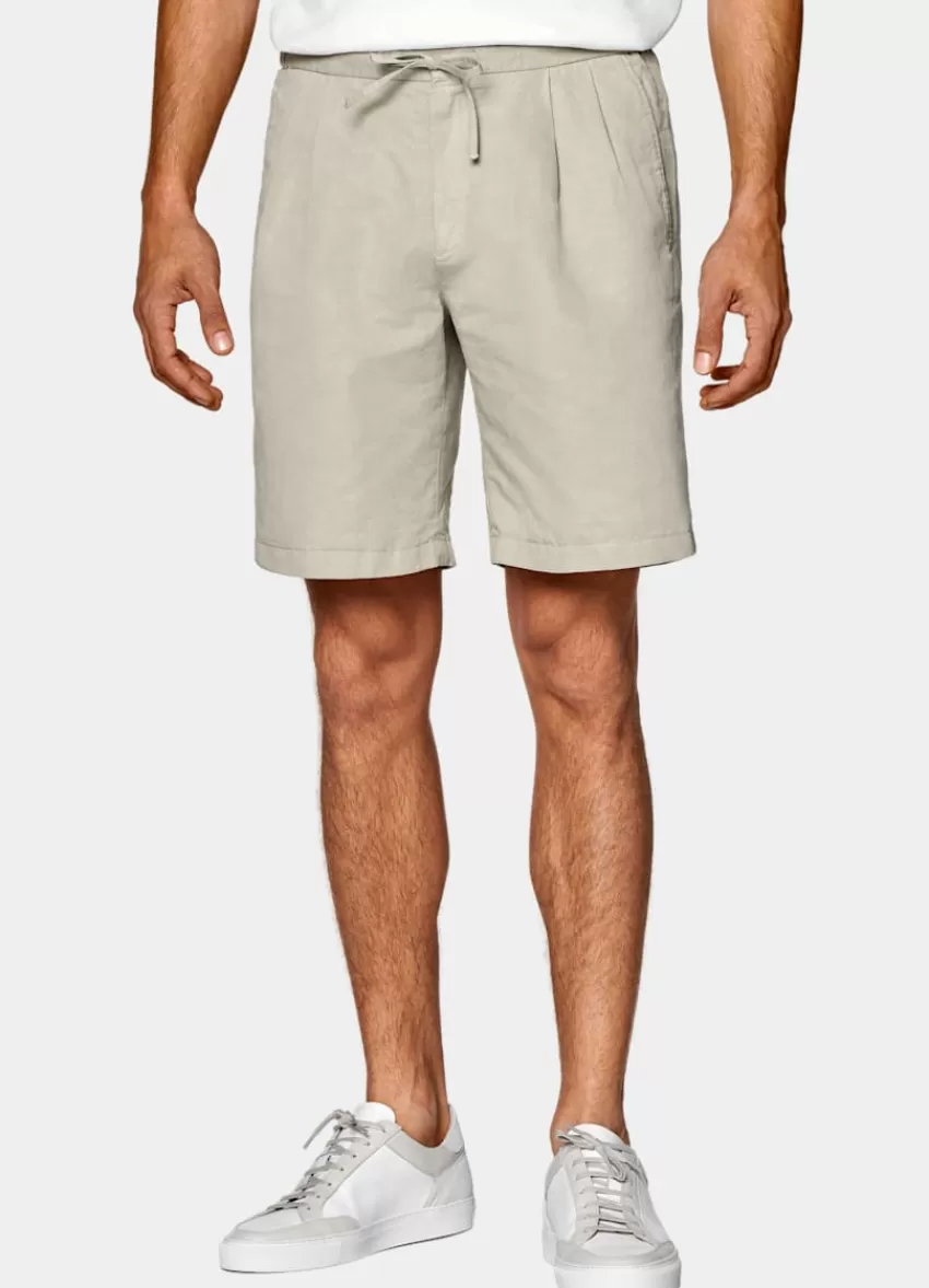 Suitsupply Aveiro Shorts Sand Bundfalte Aus Baumwolle-Leinen | Deutschland Sale