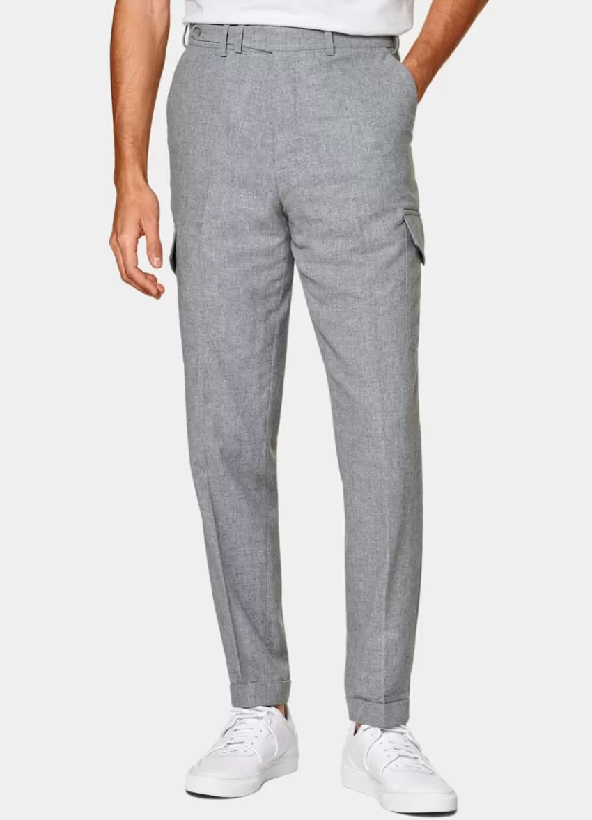 Suitsupply Blake Cargo Hose Hellgrau Wide Leg Tapered Aus Wolle Kaschmir | Deutschland Online