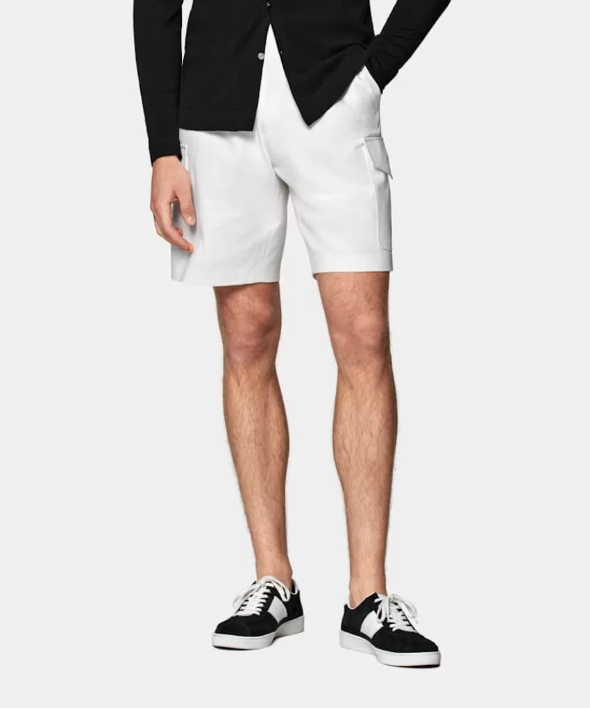 Suitsupply Blake Cargo-Shorts Weiß Fischgrätmuster Aus Reine Baumwolle | Deutschland Best Sale