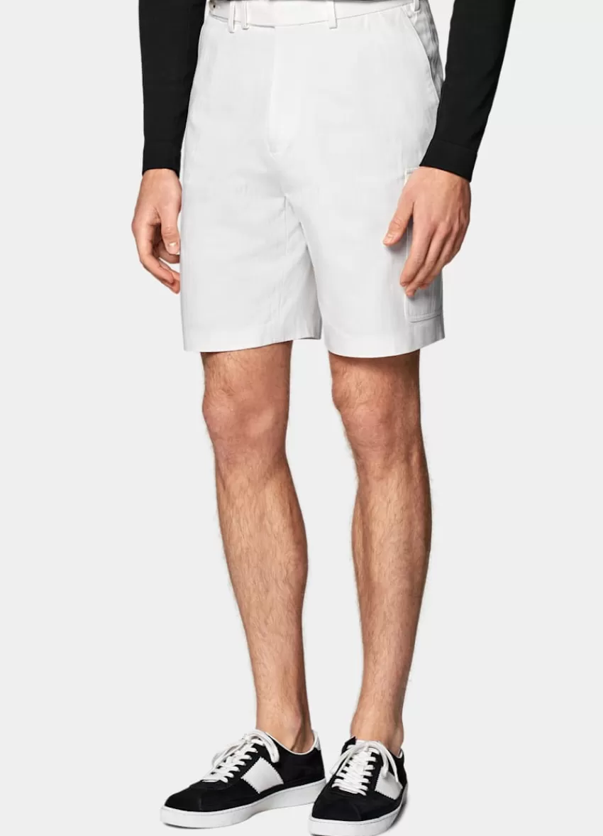 Suitsupply Blake Cargo-Shorts Weiß Fischgrätmuster Aus Reine Baumwolle | Deutschland Best Sale