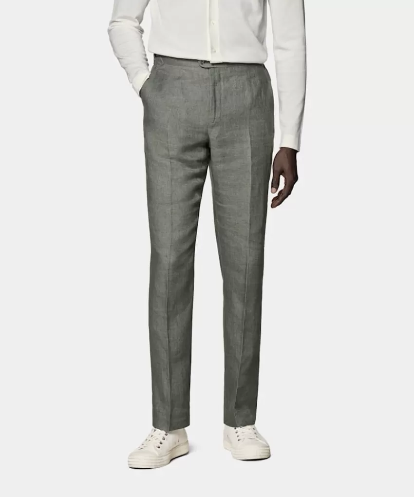 Suitsupply Brescia Hose Mittelgrün Slim Leg Straight Aus Pures Leinen | Deutschland Online