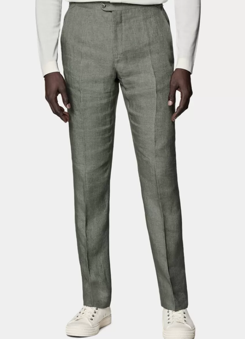 Suitsupply Brescia Hose Mittelgrün Slim Leg Straight Aus Pures Leinen | Deutschland Online
