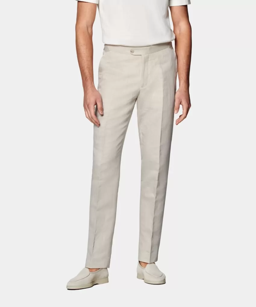 Suitsupply Brescia Hose Sand Slim Leg Straight Aus Leinen Baumwolle | Deutschland New