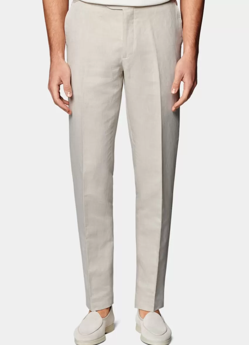 Suitsupply Brescia Hose Sand Slim Leg Straight Aus Leinen Baumwolle | Deutschland New