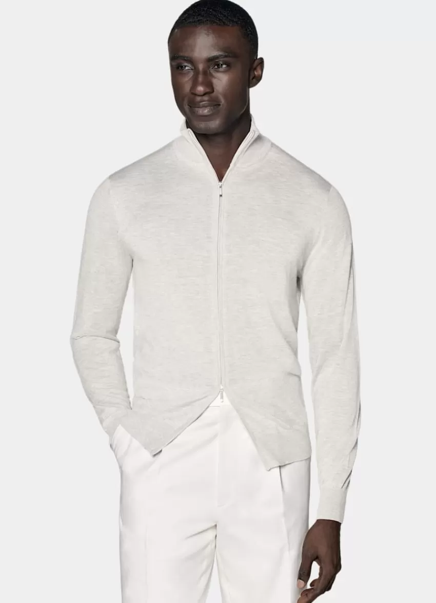 Suitsupply Cardigan Hellgrau Mit Reißverschluss Aus Seide, Schurwolle, Kaschmir | Deutschland Online