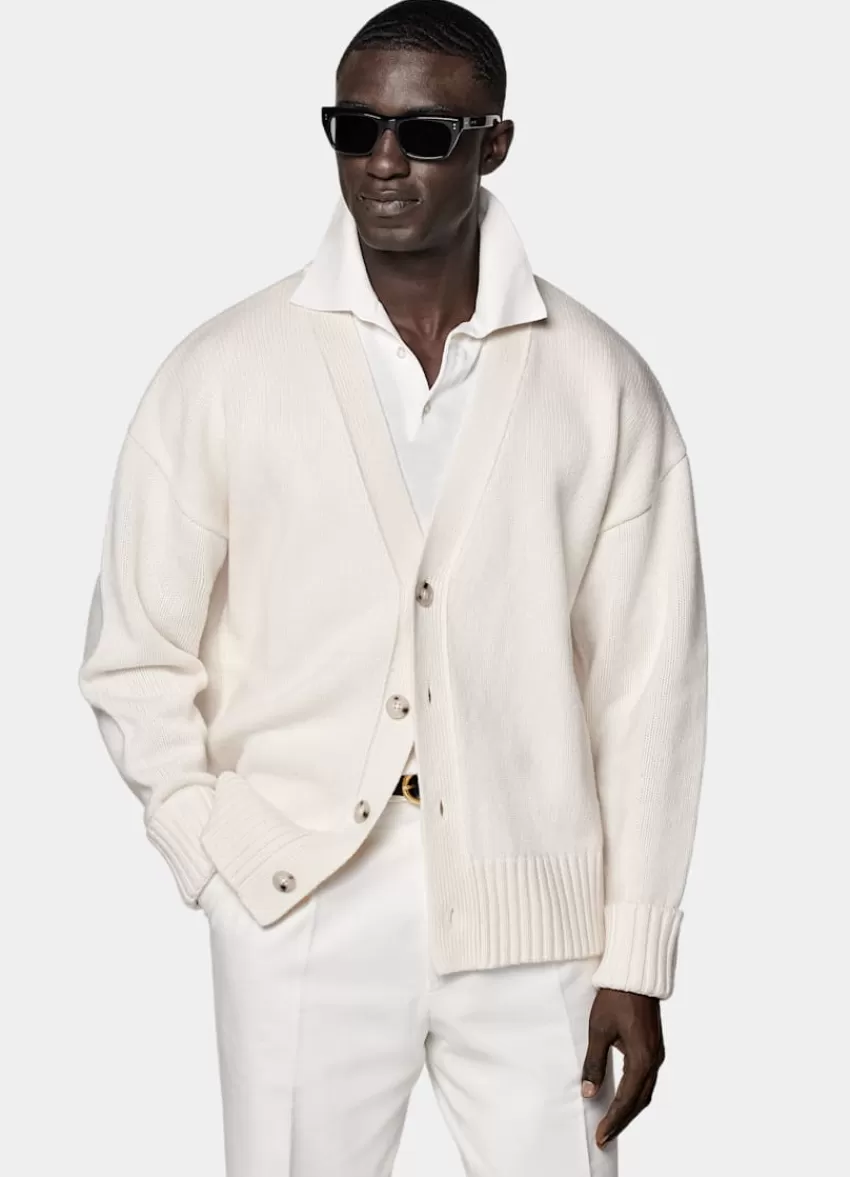 Suitsupply Cardigan Oversized Off-white Aus Pure Schurwolle | Deutschland Cheap