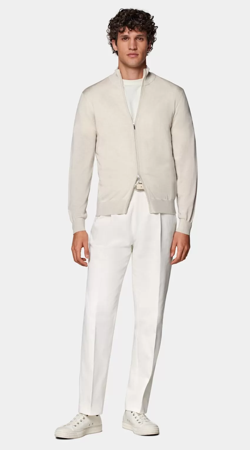 Suitsupply Cardigan Sandfarben Mit Reißverschluss Aus Seide, Schurwolle, Kaschmir | Deutschland Outlet
