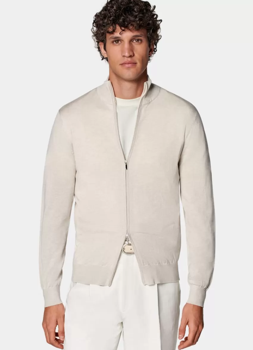 Suitsupply Cardigan Sandfarben Mit Reißverschluss Aus Seide, Schurwolle, Kaschmir | Deutschland Outlet