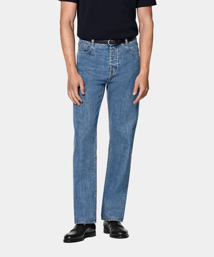 Suitsupply Charles Jeans Mittelblau Straight Leg Aus Selvedge Denim | Deutschland Cheap
