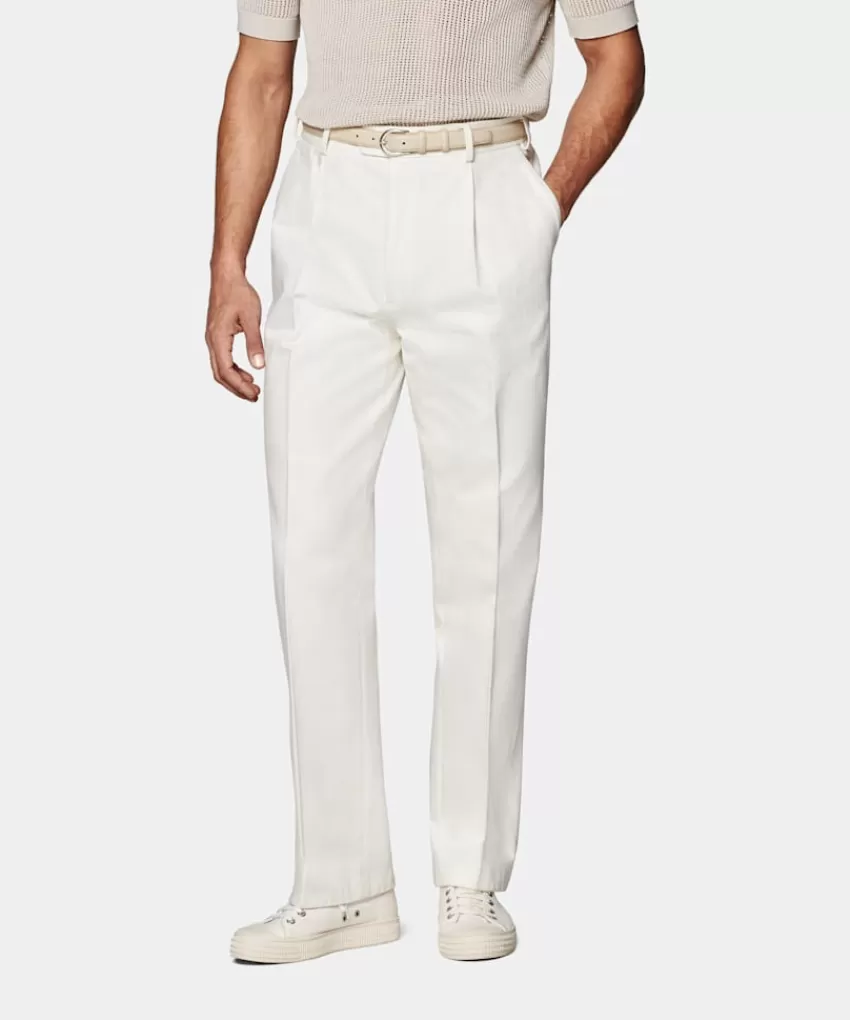 Suitsupply Duca Hose Off-white Wide Leg Straight Aus Reine Baumwolle | Deutschland New