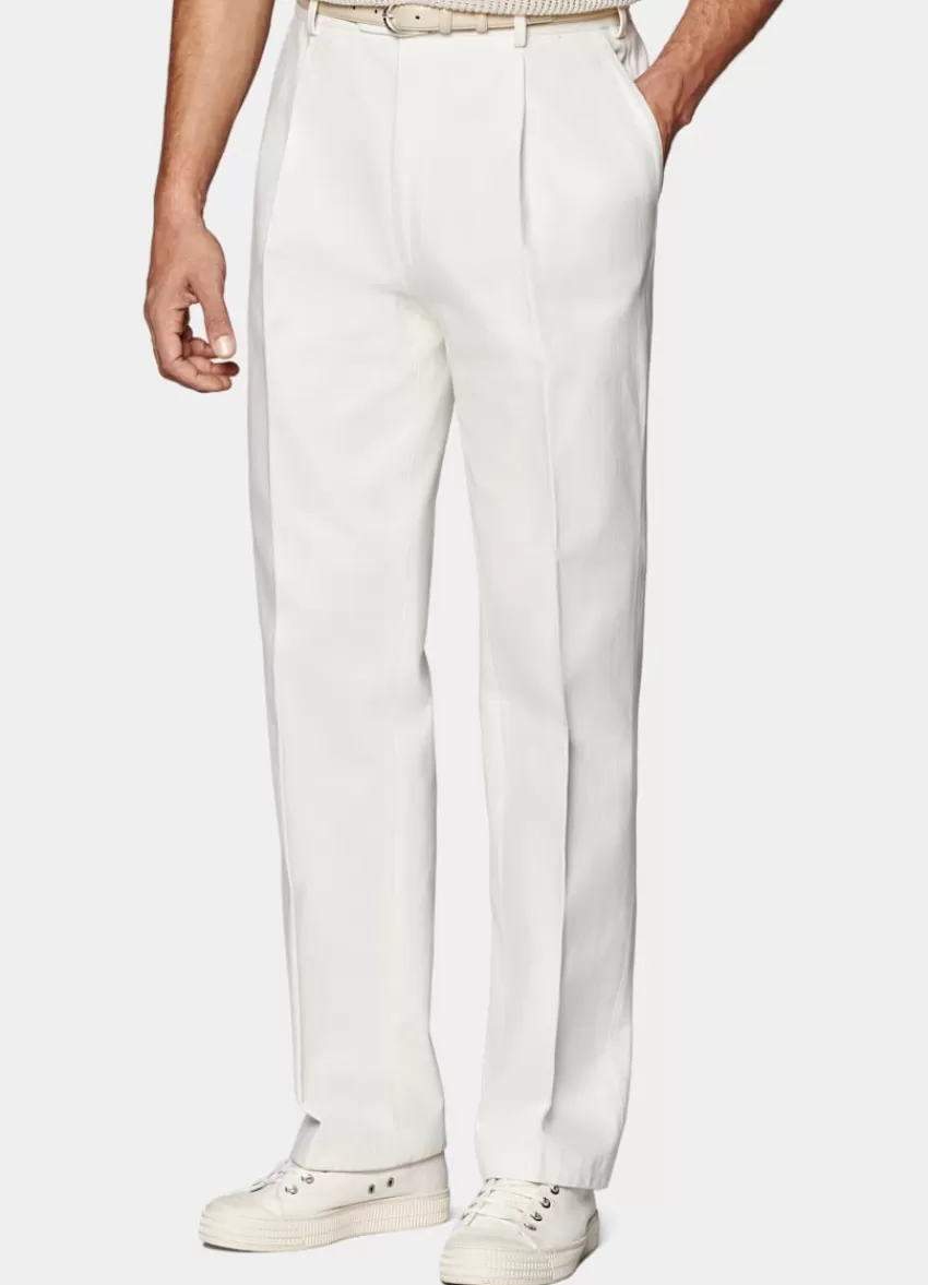 Suitsupply Duca Hose Off-white Wide Leg Straight Aus Reine Baumwolle | Deutschland New