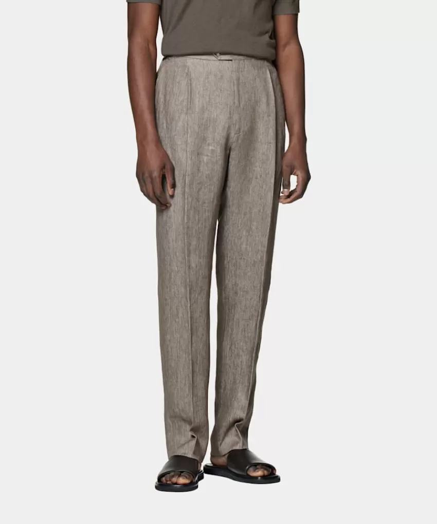 Suitsupply Duca Hose Taupe Wide Leg Straight Aus Pures Leinen | Deutschland Best