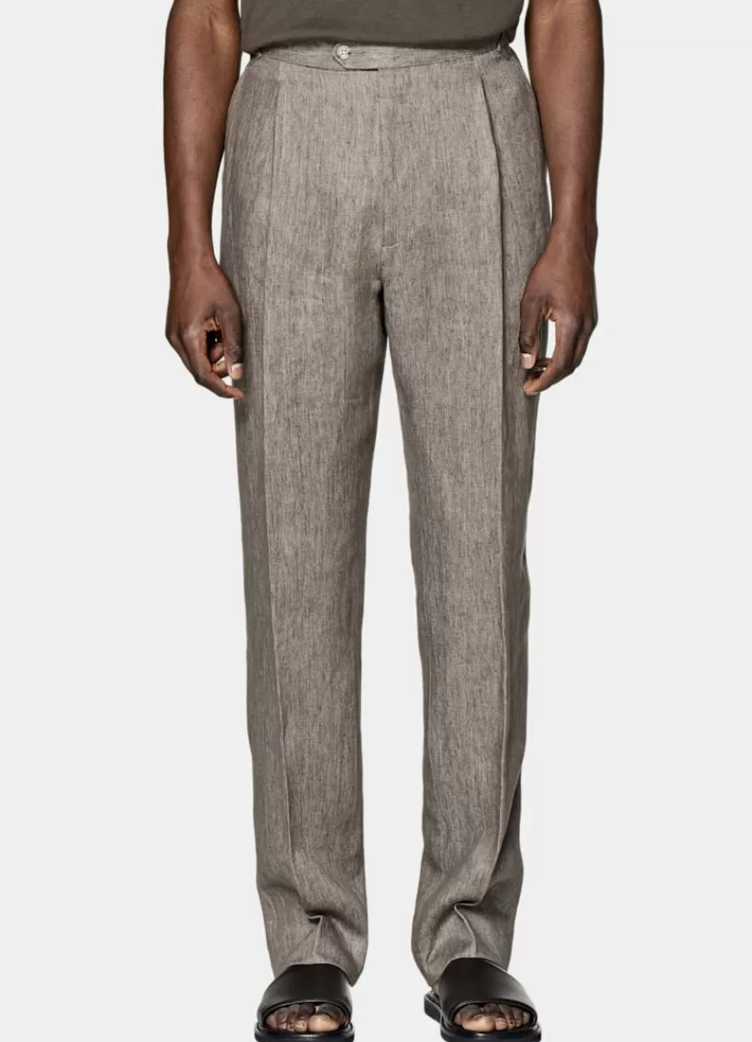 Suitsupply Duca Hose Taupe Wide Leg Straight Aus Pures Leinen | Deutschland Best
