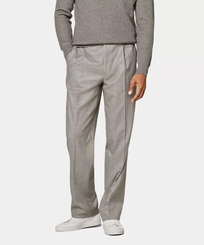 Suitsupply Duca Hose Taupe Wide Leg Straight Aus Wolle Kaschmir | Deutschland Best