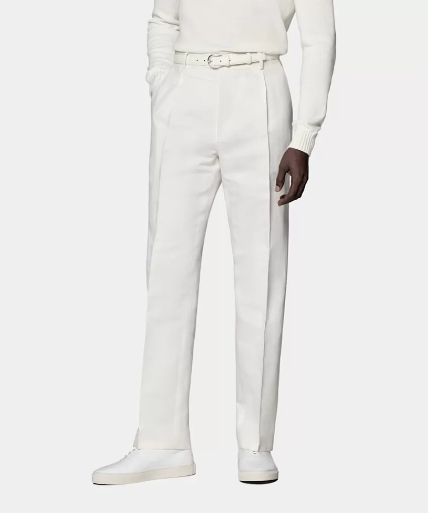 Suitsupply Duca Hose Weiß Wide Leg Straight Aus Leinen Baumwolle | Deutschland Clearance