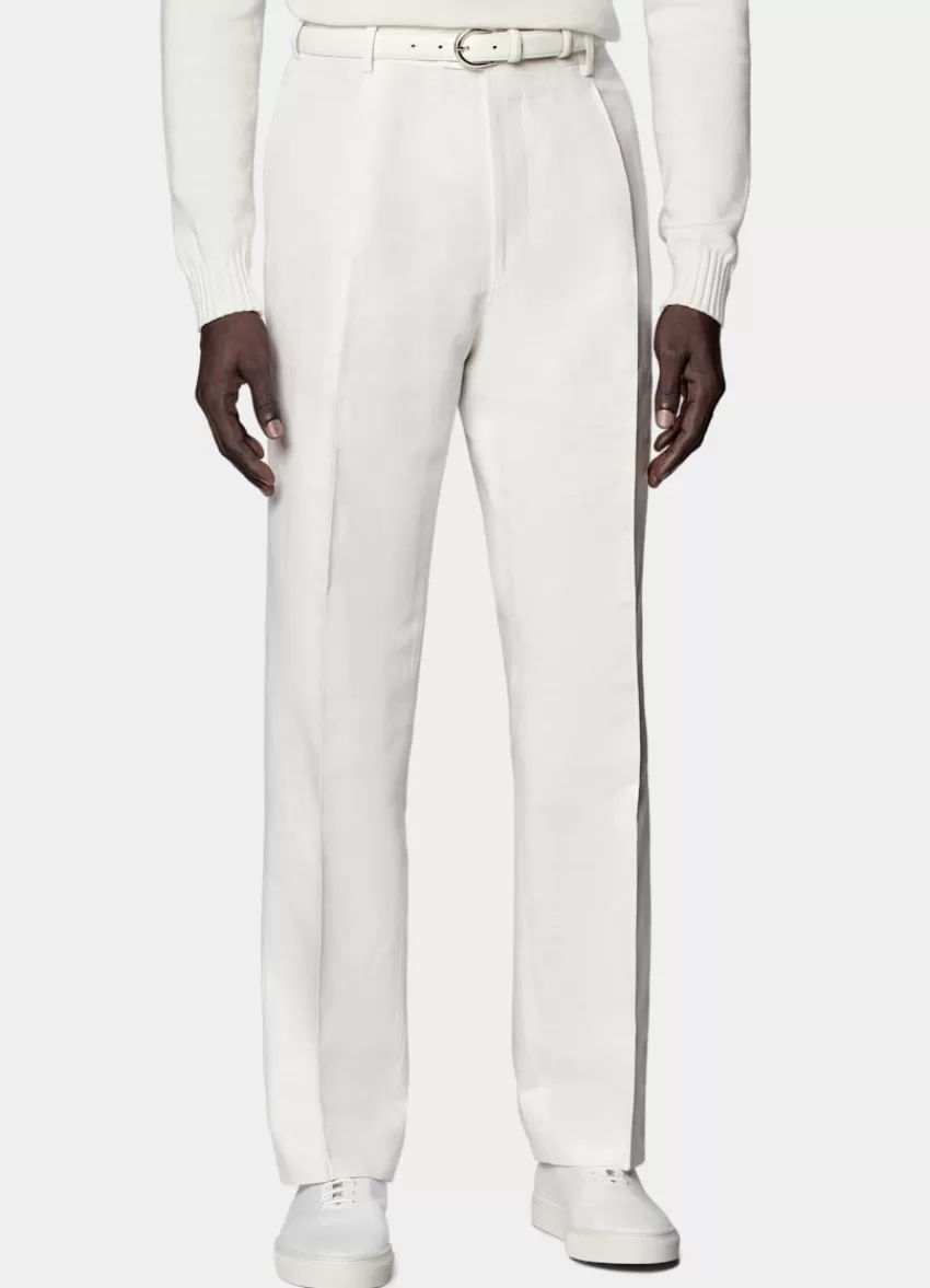 Suitsupply Duca Hose Weiß Wide Leg Straight Aus Leinen Baumwolle | Deutschland Clearance