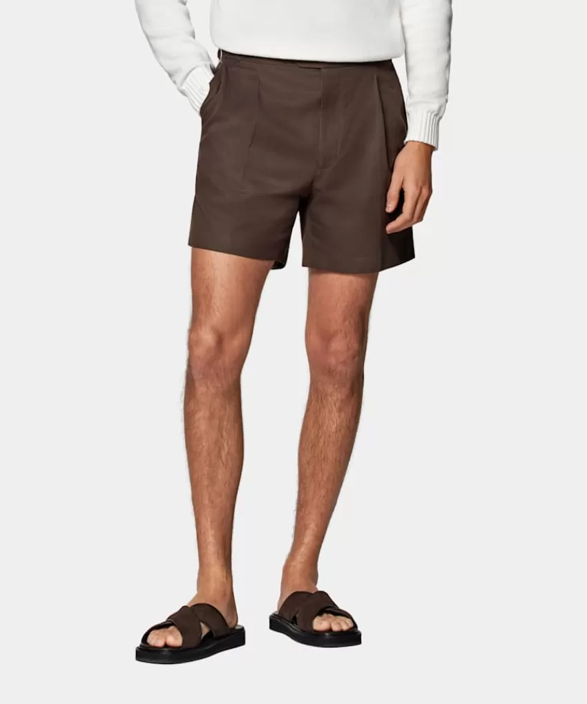 Suitsupply Duca Shorts Mittelbraun Bundfalte Aus Reine Baumwolle | Deutschland Store