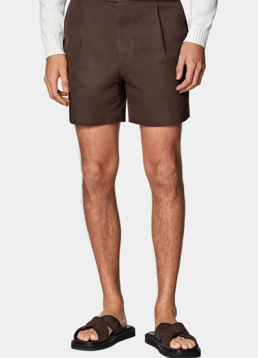 Suitsupply Duca Shorts Mittelbraun Bundfalte Aus Reine Baumwolle | Deutschland Store