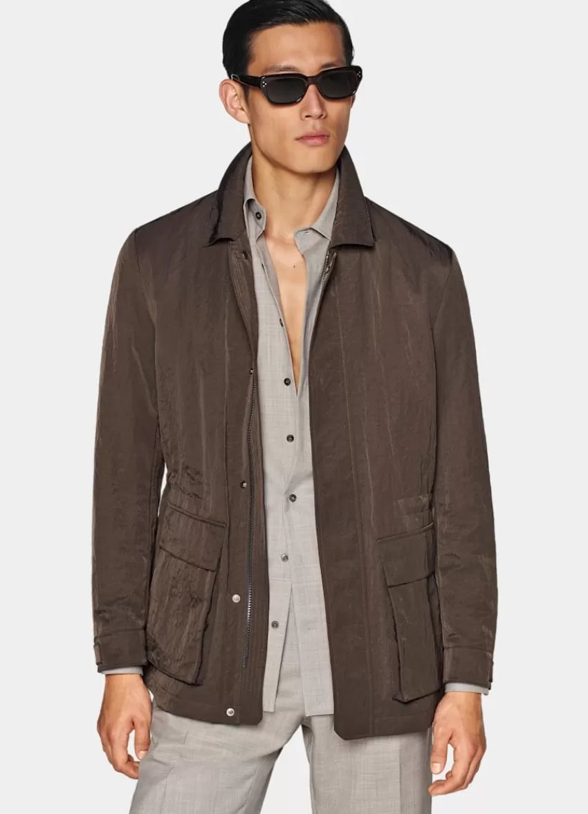 Suitsupply Fieldjacket Dunkelbraun Aus Wasserabweisender Technischer Stoff | Deutschland Store