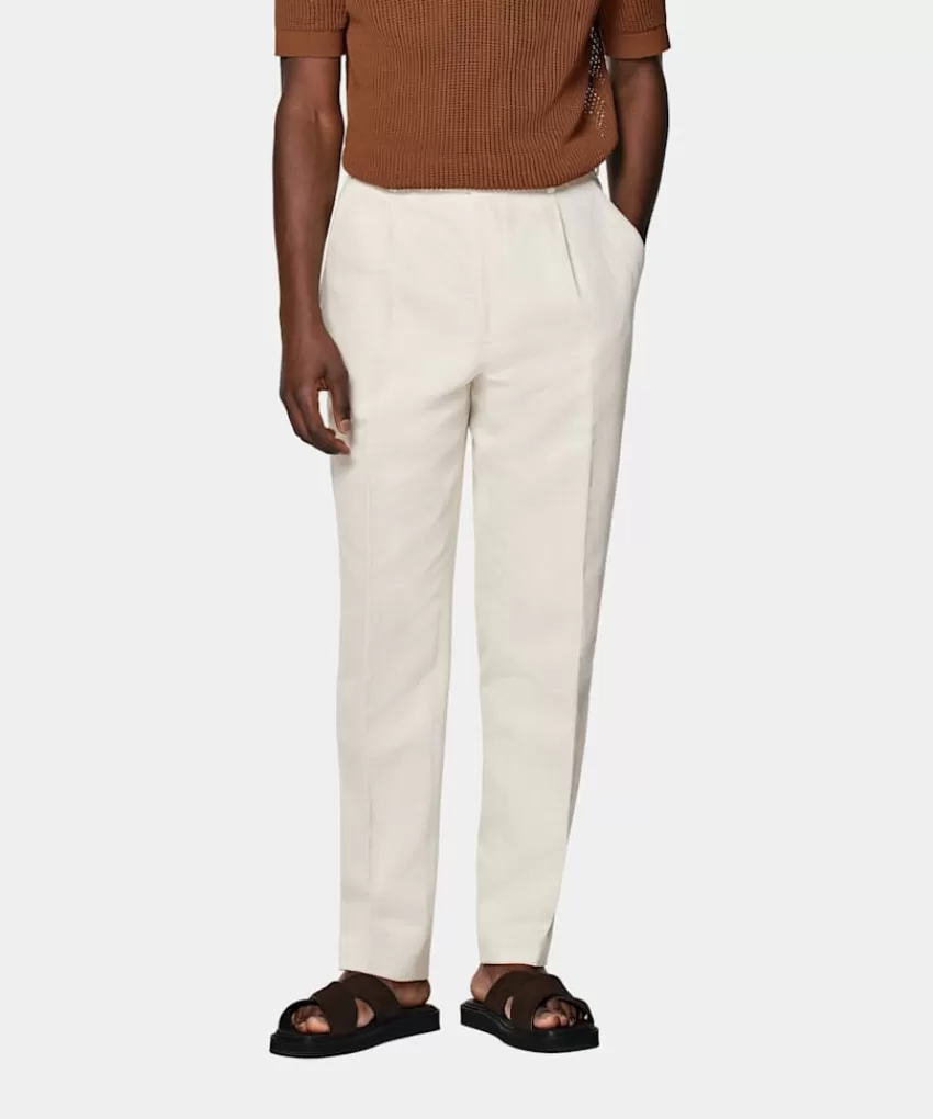 Suitsupply Firenze Hose Sand Wide Leg Tapered Aus Baumwolle-Leinen | Deutschland Store