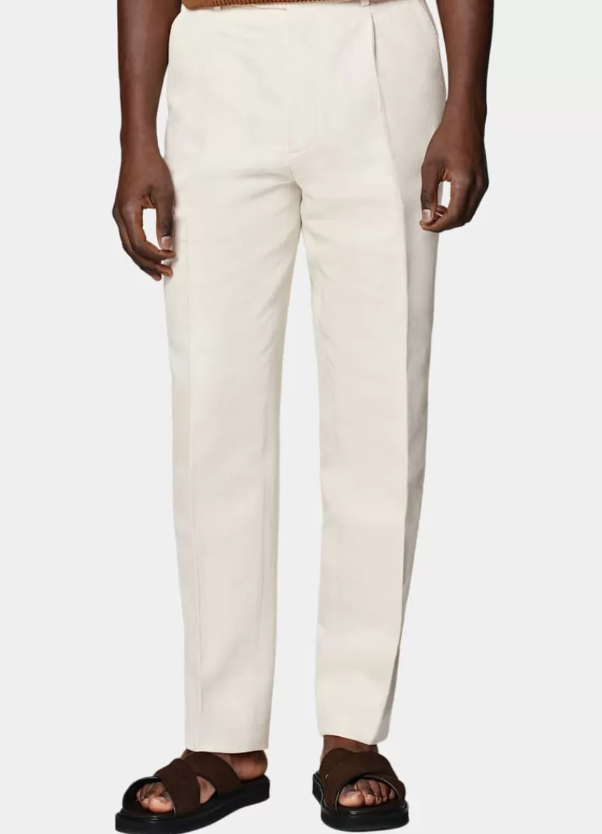 Suitsupply Firenze Hose Sand Wide Leg Tapered Aus Baumwolle-Leinen | Deutschland Store