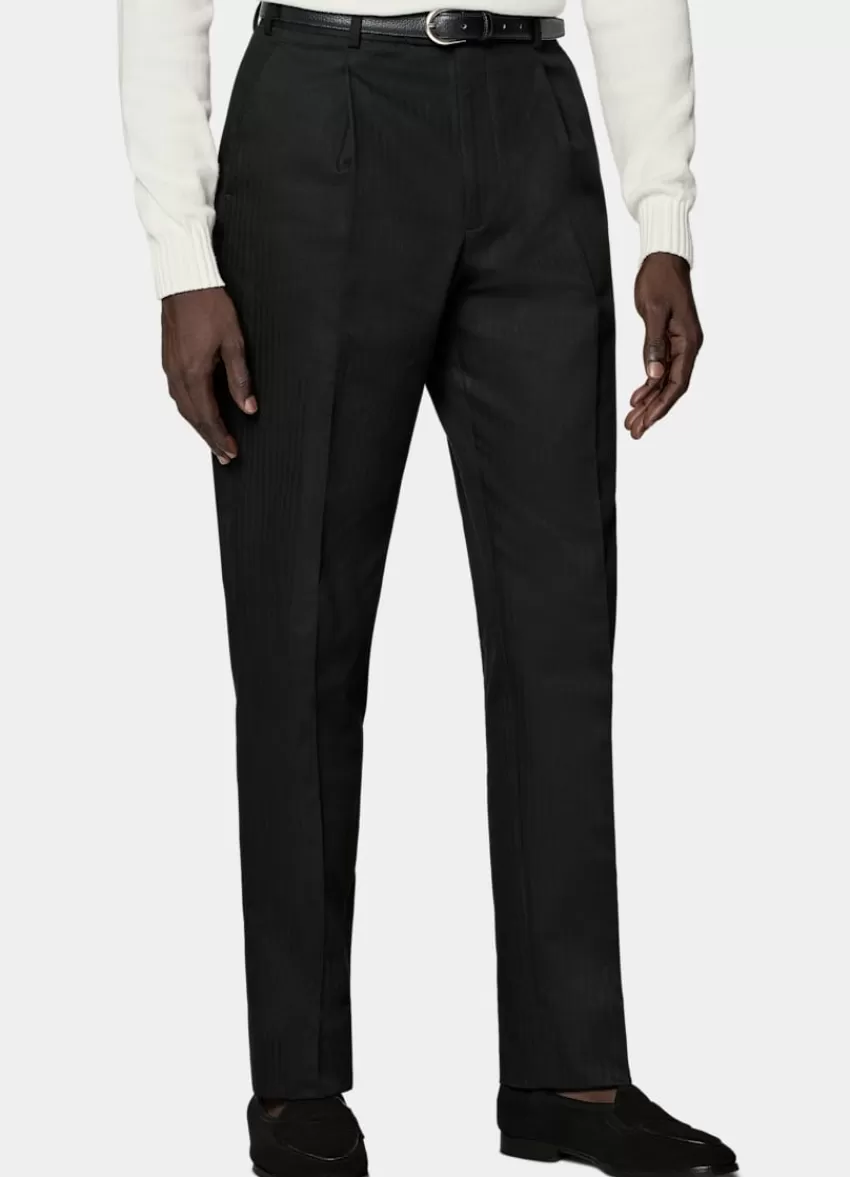 Suitsupply Firenze Hose Schwarz Fischgrätmuster Wide Leg Tapered Aus Reine Baumwolle | Deutschland Store