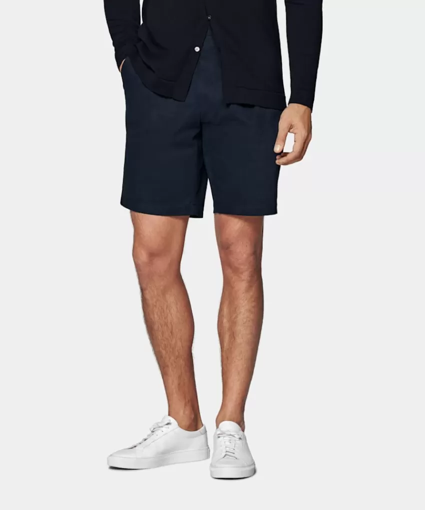 Suitsupply Firenze Shorts Navy Bundfalte Aus Stretch-Baumwolle | Deutschland New