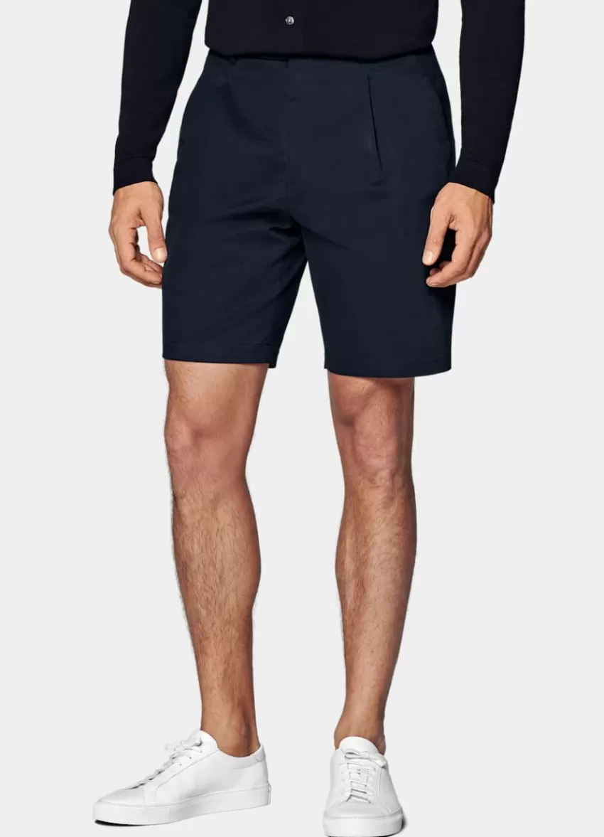 Suitsupply Firenze Shorts Navy Bundfalte Aus Stretch-Baumwolle | Deutschland New