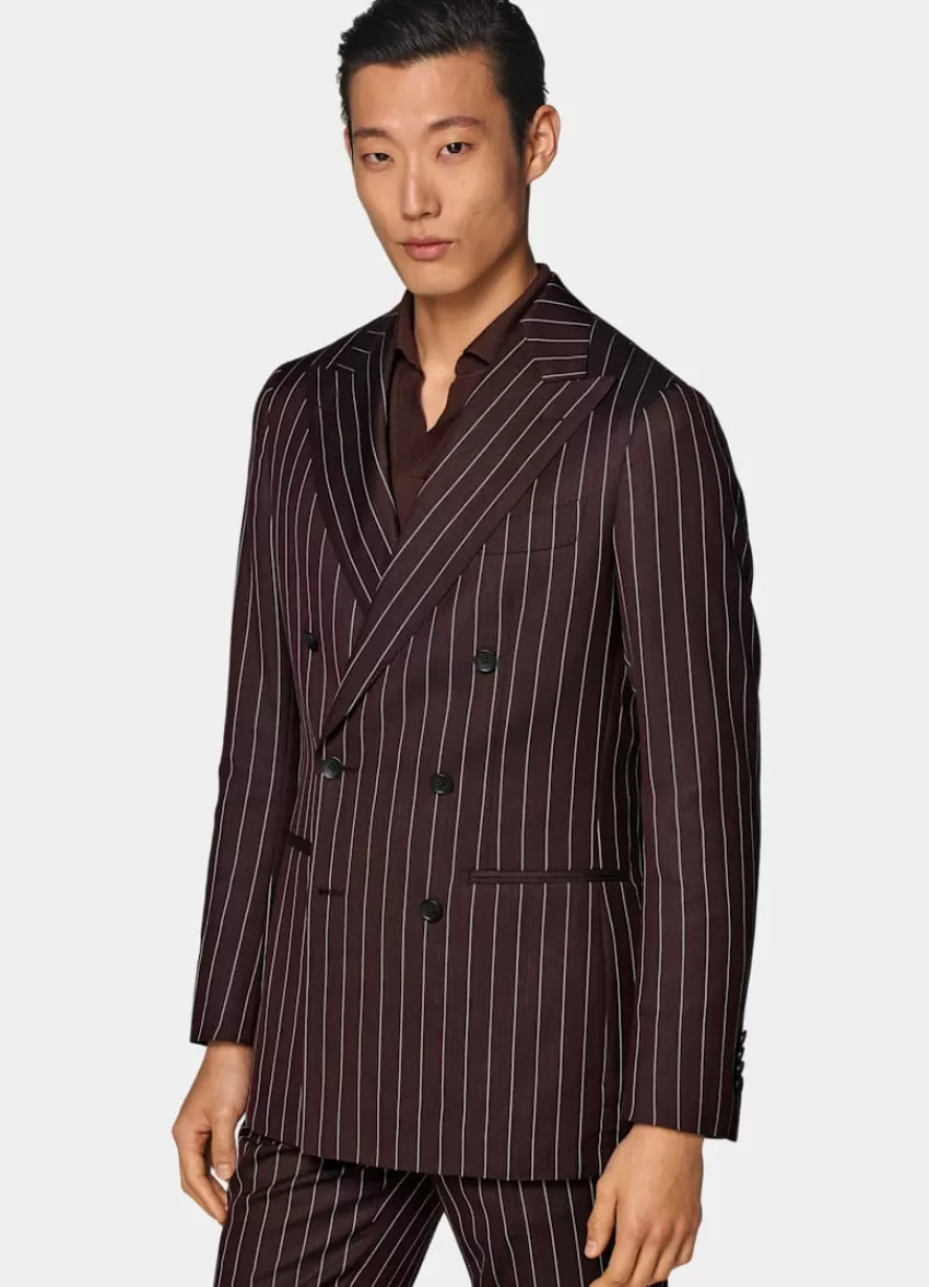 Suitsupply Havana Anzug Burgunderrot Gestreift Tailored Fit Aus Schurwolle Seide Leinen | Deutschland Discount