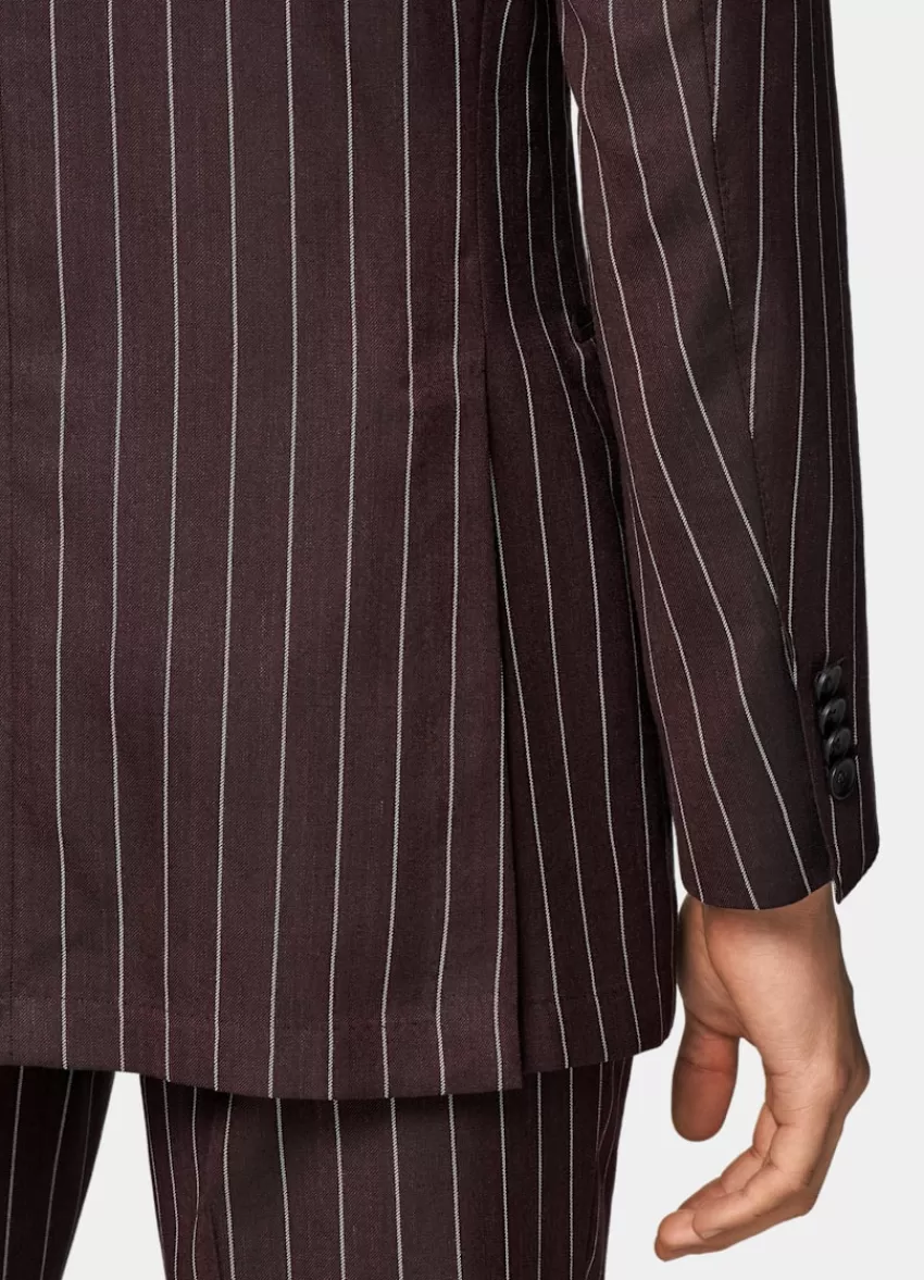 Suitsupply Havana Anzug Burgunderrot Gestreift Tailored Fit Aus Schurwolle Seide Leinen | Deutschland Discount