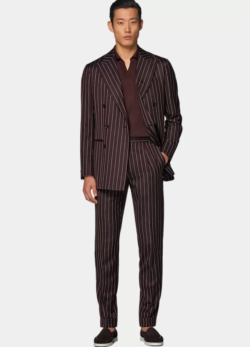Suitsupply Havana Anzug Burgunderrot Gestreift Tailored Fit Aus Schurwolle Seide Leinen | Deutschland Discount