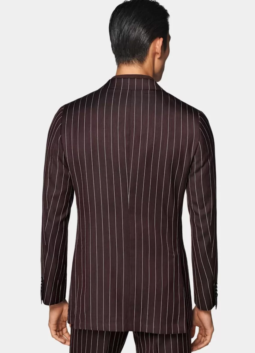 Suitsupply Havana Anzug Burgunderrot Gestreift Tailored Fit Aus Schurwolle Seide Leinen | Deutschland Discount
