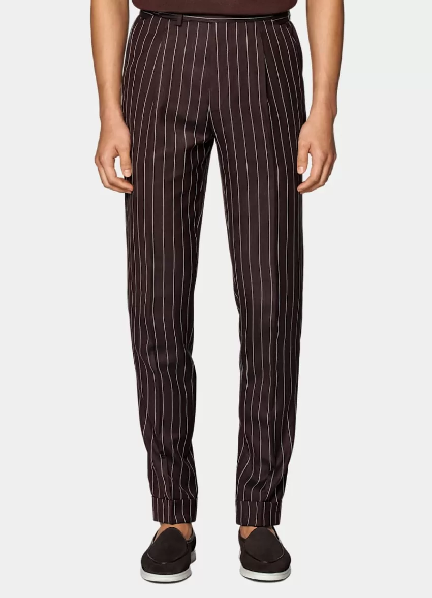 Suitsupply Havana Anzug Burgunderrot Gestreift Tailored Fit Aus Schurwolle Seide Leinen | Deutschland Discount