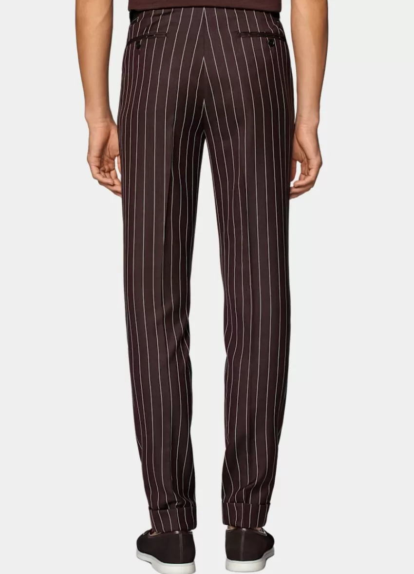 Suitsupply Havana Anzug Burgunderrot Gestreift Tailored Fit Aus Schurwolle Seide Leinen | Deutschland Discount