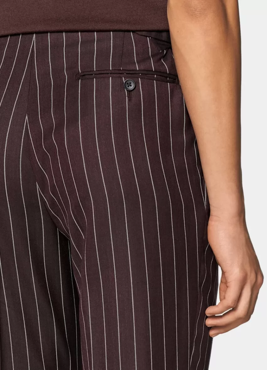 Suitsupply Havana Anzug Burgunderrot Gestreift Tailored Fit Aus Schurwolle Seide Leinen | Deutschland Discount