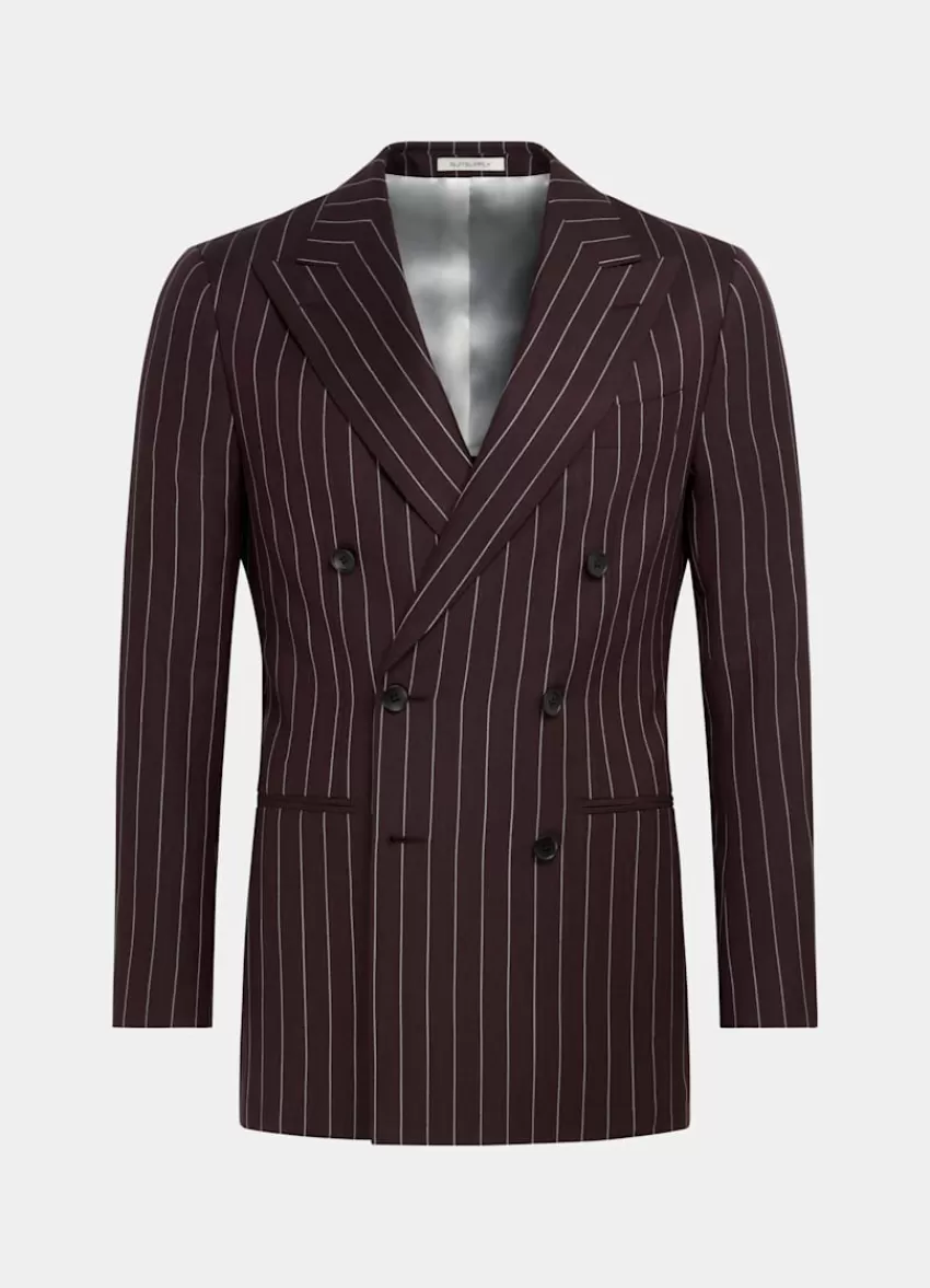 Suitsupply Havana Anzug Burgunderrot Gestreift Tailored Fit Aus Schurwolle Seide Leinen | Deutschland Discount