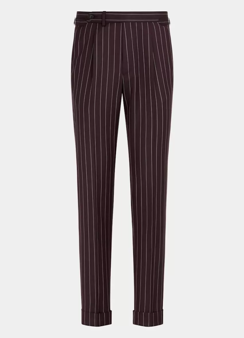 Suitsupply Havana Anzug Burgunderrot Gestreift Tailored Fit Aus Schurwolle Seide Leinen | Deutschland Discount