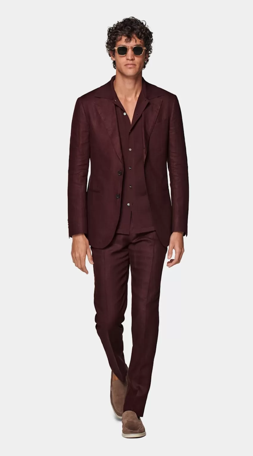 Suitsupply Havana Anzug Burgunderrot Tailored Fit Aus Pures Leinen | Deutschland Best Sale