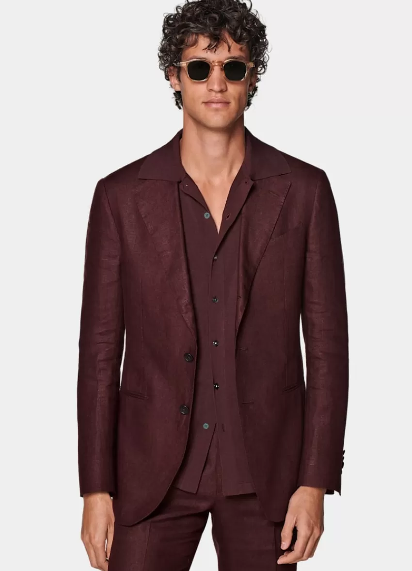 Suitsupply Havana Anzug Burgunderrot Tailored Fit Aus Pures Leinen | Deutschland Best Sale