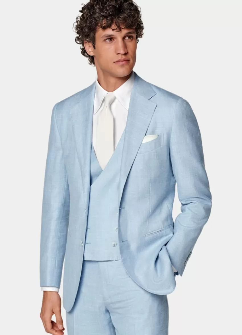 Suitsupply Havana Anzug Dreiteilg Hellblau Tailored Fit Aus Schurwolle Seide Leinen | Deutschland New