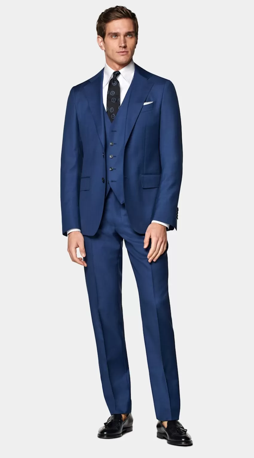 Suitsupply Havana Anzug Dreiteilg Mittelblau Tailored Fit Aus Pure S110er Schurwolle | Deutschland Clearance