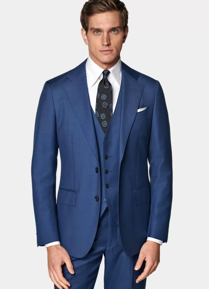 Suitsupply Havana Anzug Dreiteilg Mittelblau Tailored Fit Aus Pure S110er Schurwolle | Deutschland Clearance