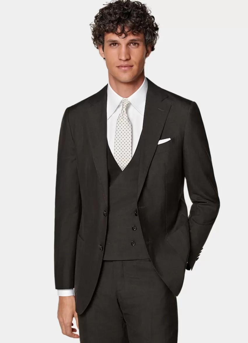 Suitsupply Havana Anzug Dreiteilig Dunkelbraun Tailored Fit Aus Schurwolle Seide Leinen | Deutschland Online