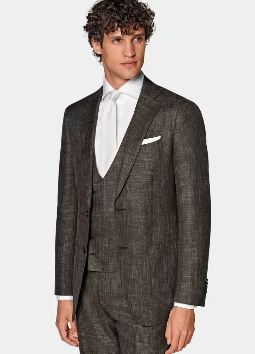 Suitsupply Havana Anzug Dreiteilig Dunkelbraun Tailored Fit Aus Schurwolle Seide Leinen | Deutschland Cheap