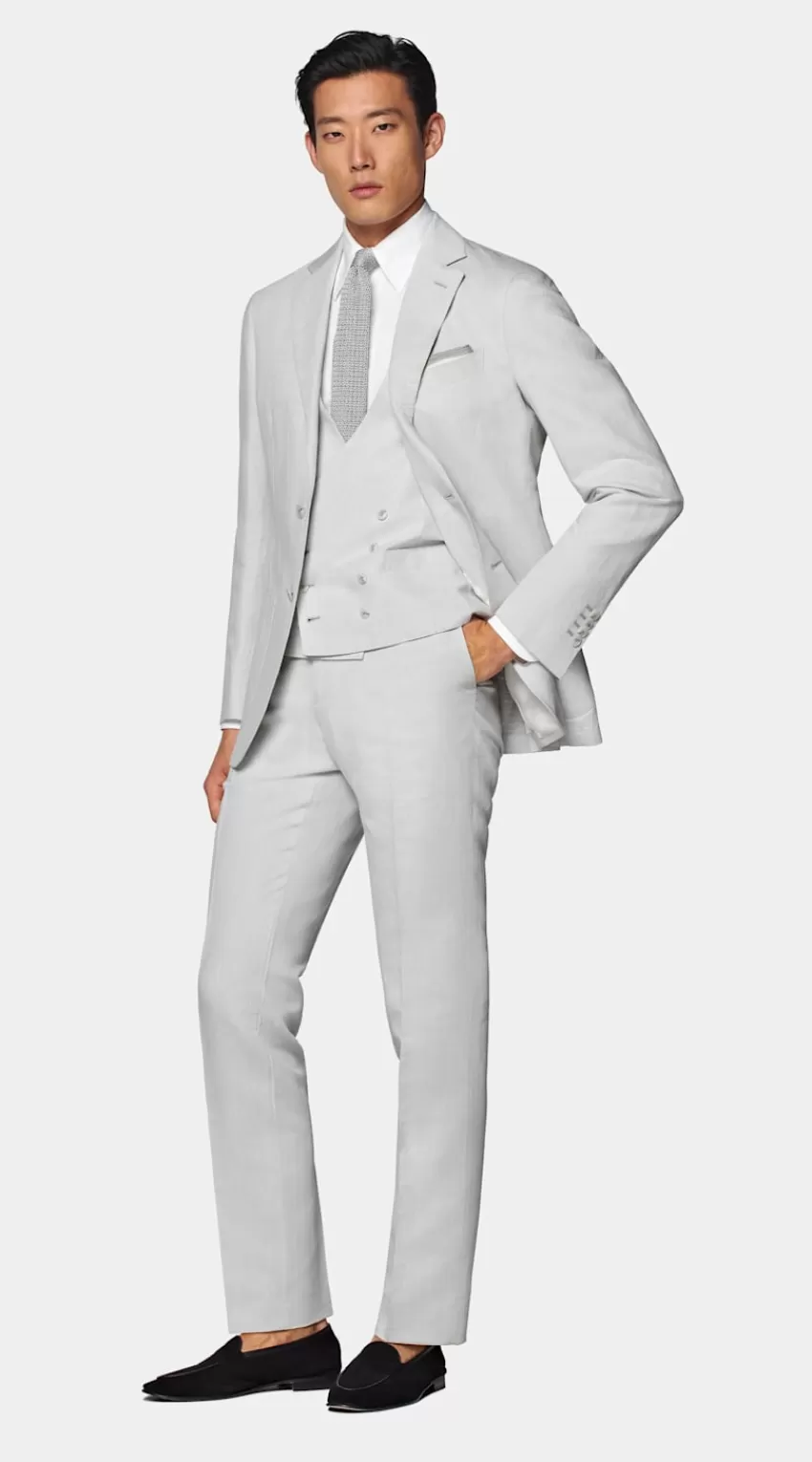 Suitsupply Havana Anzug Dreiteilig Hellgrau Tailored Fit Aus Leinen Baumwolle | Deutschland Best Sale
