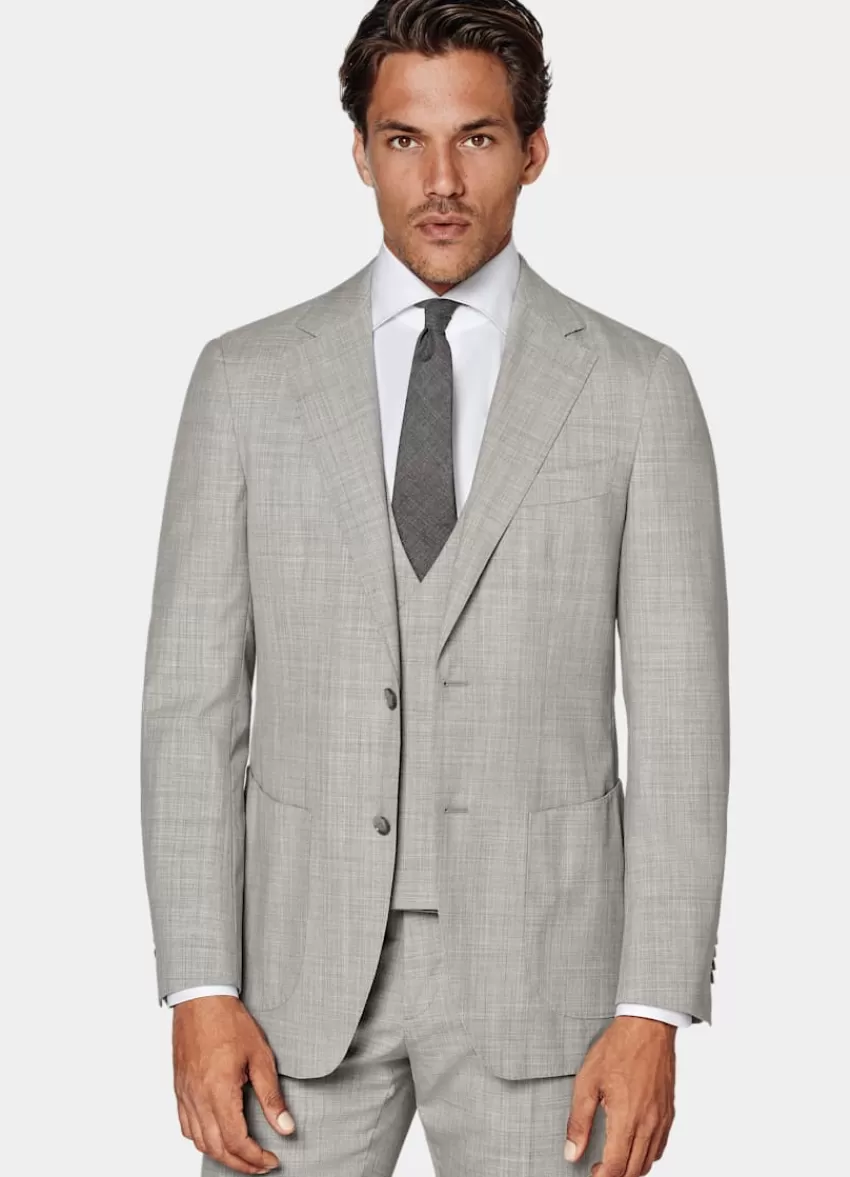 Suitsupply Havana Anzug Dreiteilig Hellgrau Tailored Fit Aus Pure S120er Tropical Schurwolle | Deutschland New