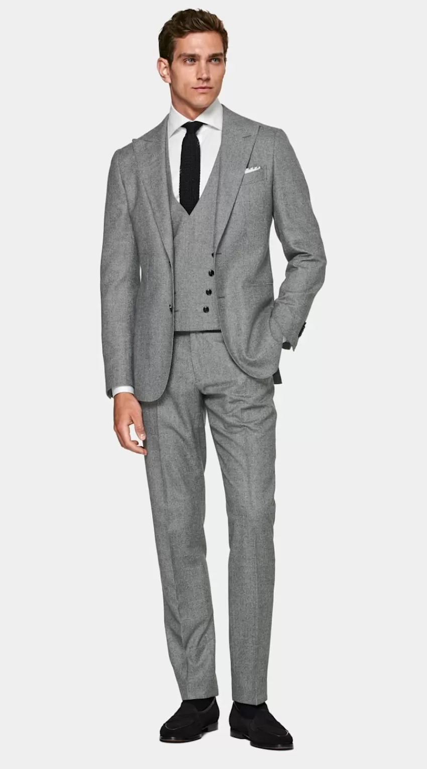 Suitsupply Havana Anzug Dreiteilig Mittelgrau Hahnentrittmuster Tailored Fit Aus Pure S120er Schurwolle | Deutschland Cheap