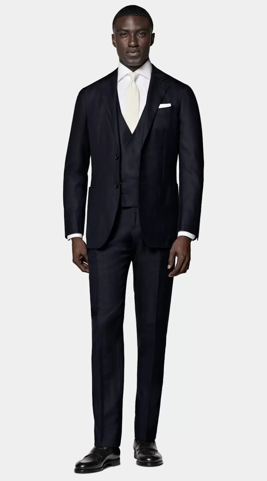 Suitsupply Havana Anzug Dreiteilig Navy Tailored Fit Aus Schurwolle Seide Leinen | Deutschland Cheap