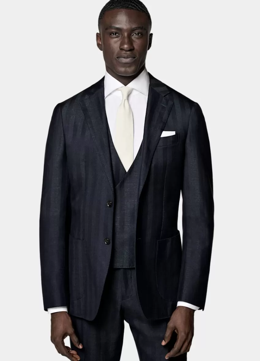 Suitsupply Havana Anzug Dreiteilig Navy Tailored Fit Aus Schurwolle Seide Leinen | Deutschland Cheap